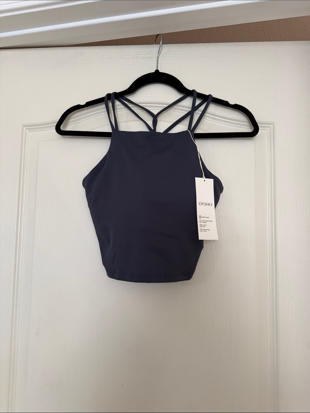 Oysho Women's Strappy High-Neck Sports Bra in Navy